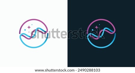 Vector logo design of two unified wave lines in a circle shape with a modern, simple, clean and abstract style.