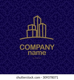 Vector logo design for urban building company and industrial business. Office, architecture, bank, insurance, technology insignia. 