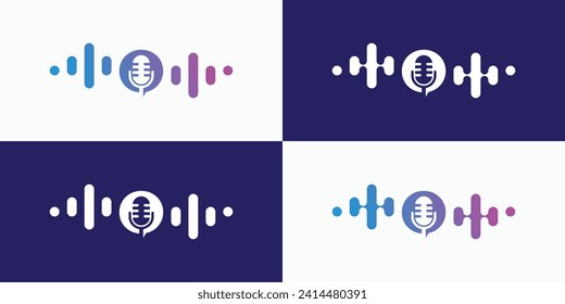 Vector logo design, variations of sound waves with microphone in the middle.