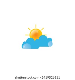 vector logo design of a very bright sun during the day slightly covered by blue clouds