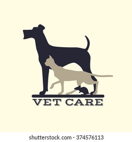Vector logo design for veterinary clinic. Contrast vector silhouette set of dog, cat and rat symbolizing vet clinic.