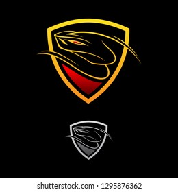 Vector logo design viper shield on the black background. Snake icon. Viper snack. Vector illustration eps8. eps10