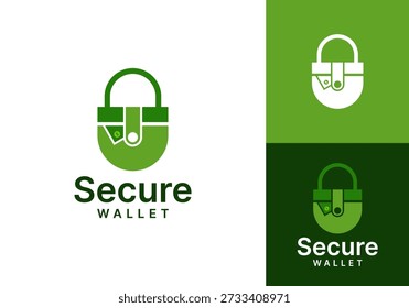 Design de logotipo vetorial de ícone de carteira com cadeado e dinheiro.