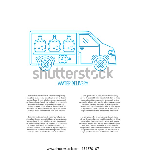 Vector logo design with water delivery\
car and place for text. Perfect for business card, water delivery\
service. Car with bottle isolated on white\
background.