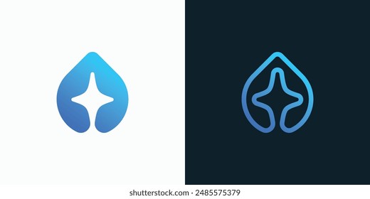 Diseño del logotipo del Vector de la gota de agua y de la forma negativa de la estrella espacial con estilo moderno, simple, limpio y abstracto.