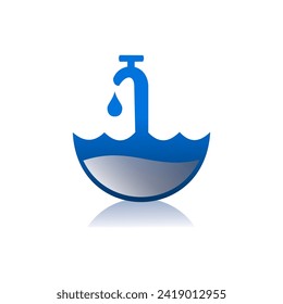 vector logo design with a water theme held in a blue umbrella, representing the message of the importance of protecting water