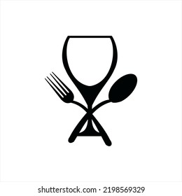 Vector logo design of wine glass with fork and spoon.
