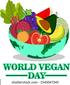 vector logo design world vegan day. Illustration world bowl