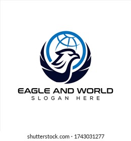 vector logo designs of Eagle and the circular world are simple and elegant