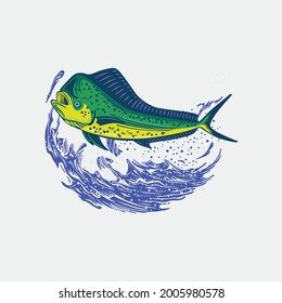 Vector logo detail color mahi-mahi fish