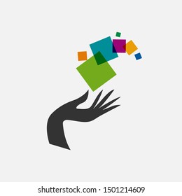Vector logo Digital Service and Assistance. Hand and pixels