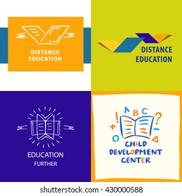 Vector logo distance education, the study of the logo. Educational Bridge. Identification of educational services. The concept of a drawbridge, a book, a compound for the purpose of distance learning.