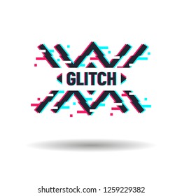 Vector logo in distorted glitch style. Frame in distorted glitch style. Modern trendy element for design Logo, sign, label, emblem.