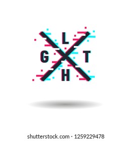 Vector logo in distorted glitch style. Vector frame in distorted glitch style. Abstract logo template. Modern trendy element for design Logo, sign, label, emblem.