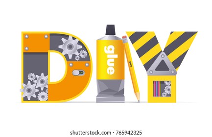 Vector logo, DIY, stylized letters tools, details, handmade