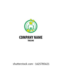 vector logo with a dog design element along with soap bubbles in a circle. Can be used for pet bathing services.