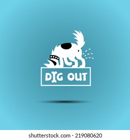 vector logo with a dog digging a hole in search of bones