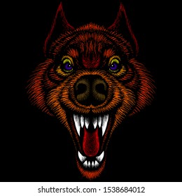 The Vector logo dog  or wolf  for tattoo or T-shirt design or outwear.  Cute print style dog  or wolf  background. This drawing would be nice to make on the black fabric or canvas.