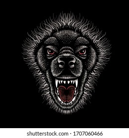 The Vector logo dog  or wolf for tattoo or T-shirt design or outwear.  Cute print style dog  or wolf  background. This drawing would be nice to make on the black fabric or canvas.