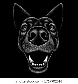 The Vector logo dog  or wolf for tattoo or T-shirt design or outwear.  Cute print style dog  or wolf  background. This hand drawing would be nice to make on the black fabric or canvas.