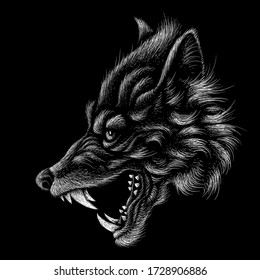 The Vector logo dog  or wolf for tattoo or T-shirt design or outwear.  Cute print style dog  or wolf  background. This hand drawing would be nice to make on the black fabric or canvas.