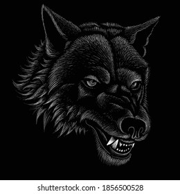 The Vector logo dog  or wolf for tattoo or T-shirt design or outwear.  Cute print style dog  or wolf  background. This hand drawing would be nice to make on the black fabric or canvas