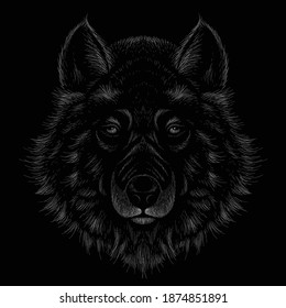 The Vector logo dog  or wolf for tattoo or T-shirt design or outwear.  Cute print style dog  or wolf  background. This hand drawing would be nice to make on the black fabric or canvas.