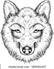 The Vector logo dog  or wolf for tattoo or T-shirt design or outwear.  Cute print style dog  or wolf  background. This hand drawing would be nice to make on the black fabric or canvas.