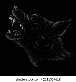 The Vector logo dog  or wolf for tattoo or T-shirt design or outwear.  Cute print style dog  or wolf  background. This hand drawing would be nice to make on the black fabric or canvas.