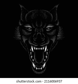 The Vector logo dog  or wolf for tattoo or T-shirt design or outwear.  Cute print style dog  or wolf  background. This hand drawing would be nice to make on the black fabric or canvas.