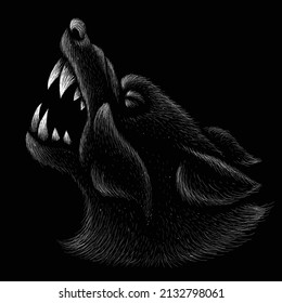 The Vector logo dog  or wolf for tattoo or T-shirt design or outwear.  Cute print style dog  or wolf  background. This hand drawing would be nice to make on the black fabric or canvas.