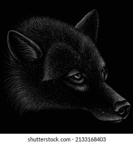 The Vector logo dog  or wolf for tattoo or T-shirt design or outwear.  Cute print style dog  or wolf  background. This hand drawing would be nice to make on the black fabric or canvas.