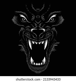 The Vector logo dog  or wolf for tattoo or T-shirt design or outwear.  Cute print style dog  or wolf  background. This hand drawing would be nice to make on the black fabric or canvas.