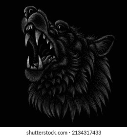 The Vector logo dog  or wolf for tattoo or T-shirt design or outwear.  Cute print style dog  or wolf  background. This hand drawing would be nice to make on the black fabric or canvas.