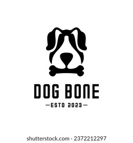 logotipo vectorial de la cabeza de un perro mordiendo un hueso