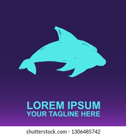 Vector Logo of Dolphin Animal on Gradient Color Background Violet and Pink. Illustration for Print.