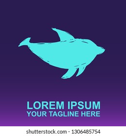 Vector Logo of Dolphin Animal on Gradient Color Background Violet and Pink. Illustration for Print.