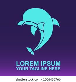 Vector Logo of Dolphin Animal on Gradient Color Background Violet and Pink. Illustration for Print.