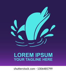 Vector Logo of Dolphin Animal on Gradient Color Background Violet and Pink. Illustration for Print.