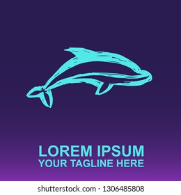 Vector Logo of Dolphin Animal on Gradient Color Background Violet and Pink. Illustration for Print.