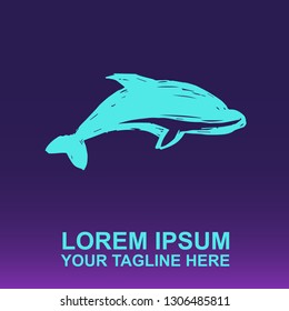 Vector Logo of Dolphin Animal on Gradient Color Background Violet and Pink. Illustration for Print.