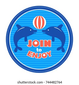 vector logo with dolphins. Sticker, emblem, badge for swimming pool and summer vacations