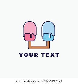 Vector logo double ice cream monoline style logo