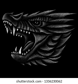 The Vector logo dragon for tattoo or T-shirt design or outwear.  Hunting style dragon background.