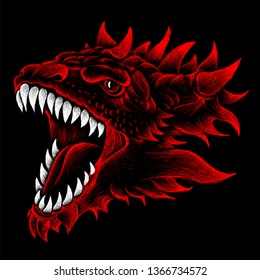 The Vector logo dragon for T-shirt design or outwear.  Hunting style dragon background.