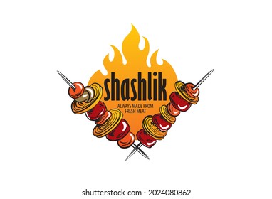 Vector logo with a drawn barbecue on a skewer