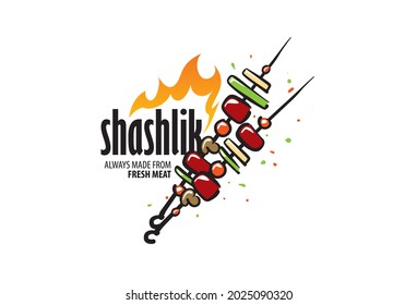 Vector logo with a drawn barbecue on a skewer