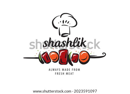 Vector logo with a drawn barbecue on a skewer
