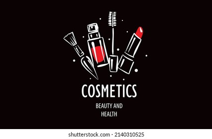 Logo vector dibujado por cosméticos en un fondo negro