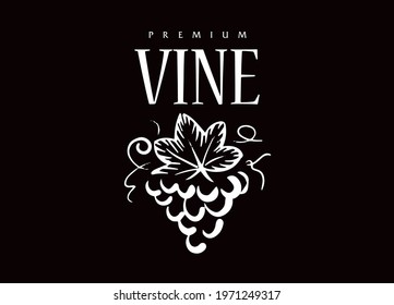 Vector logo drawn by hand. Bunch of grapes for making wine
